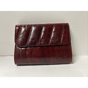 Vtg 70's Genuine Eel Skin Envelope Oxblood Cordovan Quilted Clutch Purse Bag